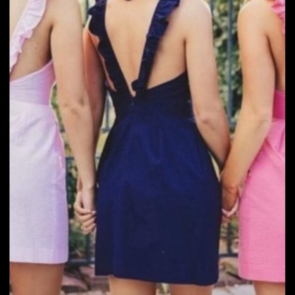 Lauren James Claire dress solid navy cotton Women's size L NWT